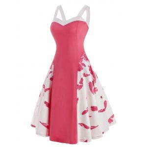 

Floral Print Midi Flared Dress, Light pink