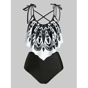 

Plus Size Ruffle Crisscross Tankini Swimwear, Black