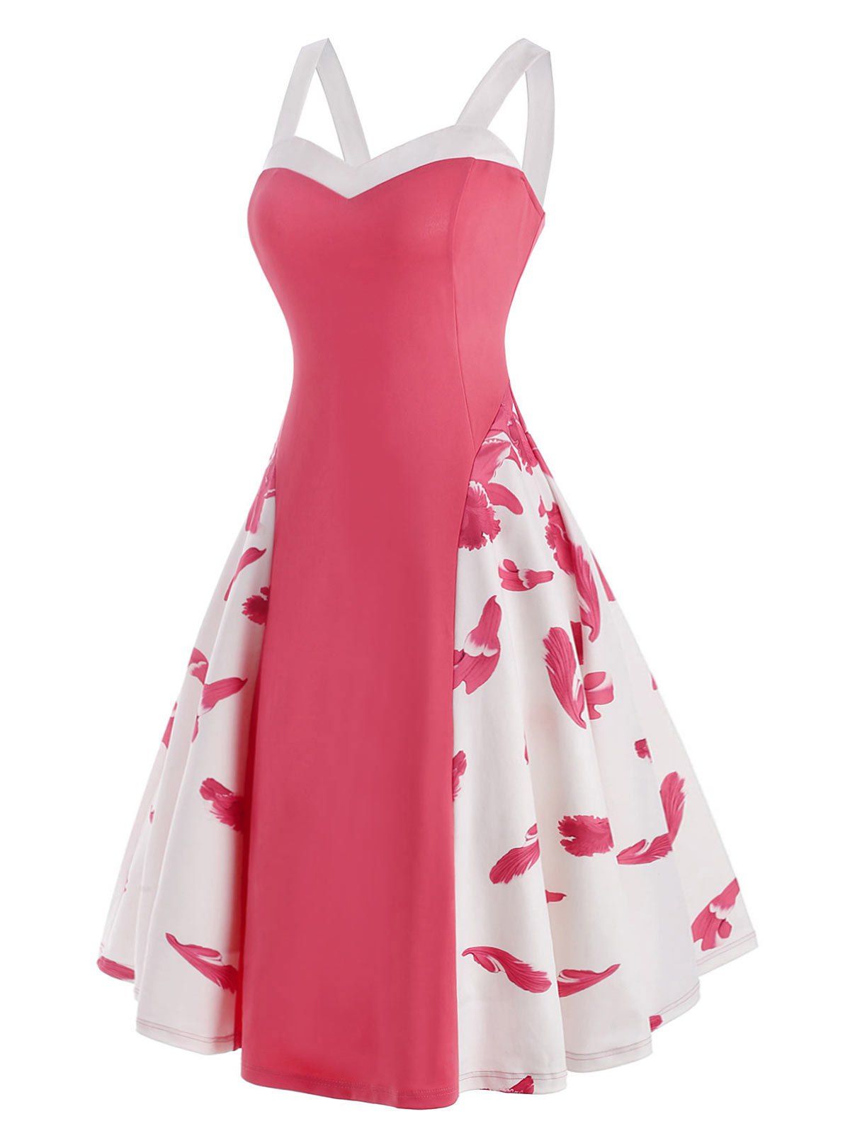 

Floral Print Midi Flared Dress, Light pink