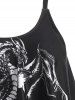 Dragon Print O Ring Strappy Ruched Tankini Swimwear -  