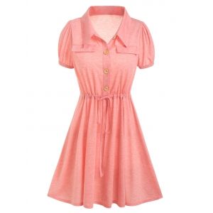 

Toggle Drawstring Half Button Heathered Dress, Light pink