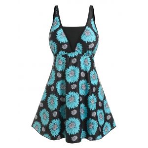

Plus Size Floral Print Skirted Tankini Set, Black