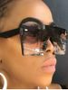 Oversize Square Frame Flat-Top Sunglasses -  