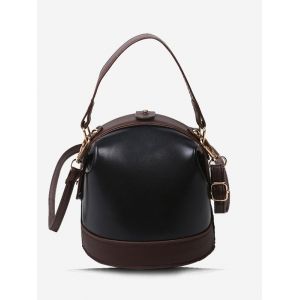 

Color Contrast Dual Strap Bucket Bag, Black