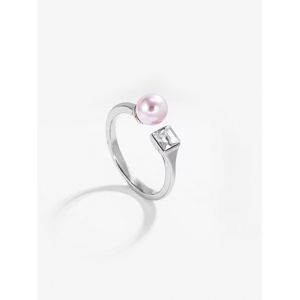 

Faux Pearl Square Zircon Opening Ring, Silver