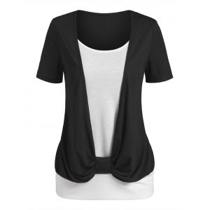 

Bow Detail Two Tone Faux Twinset T-shirt, Black