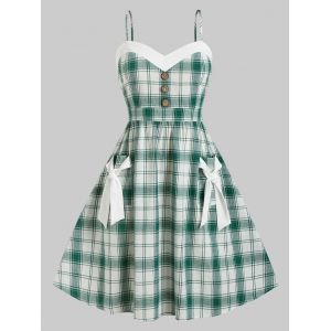 

Plus Size Plaid Bowknot Knee Length Dress, Green