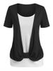 Bow Detail Two Tone Faux Twinset T-shirt -  