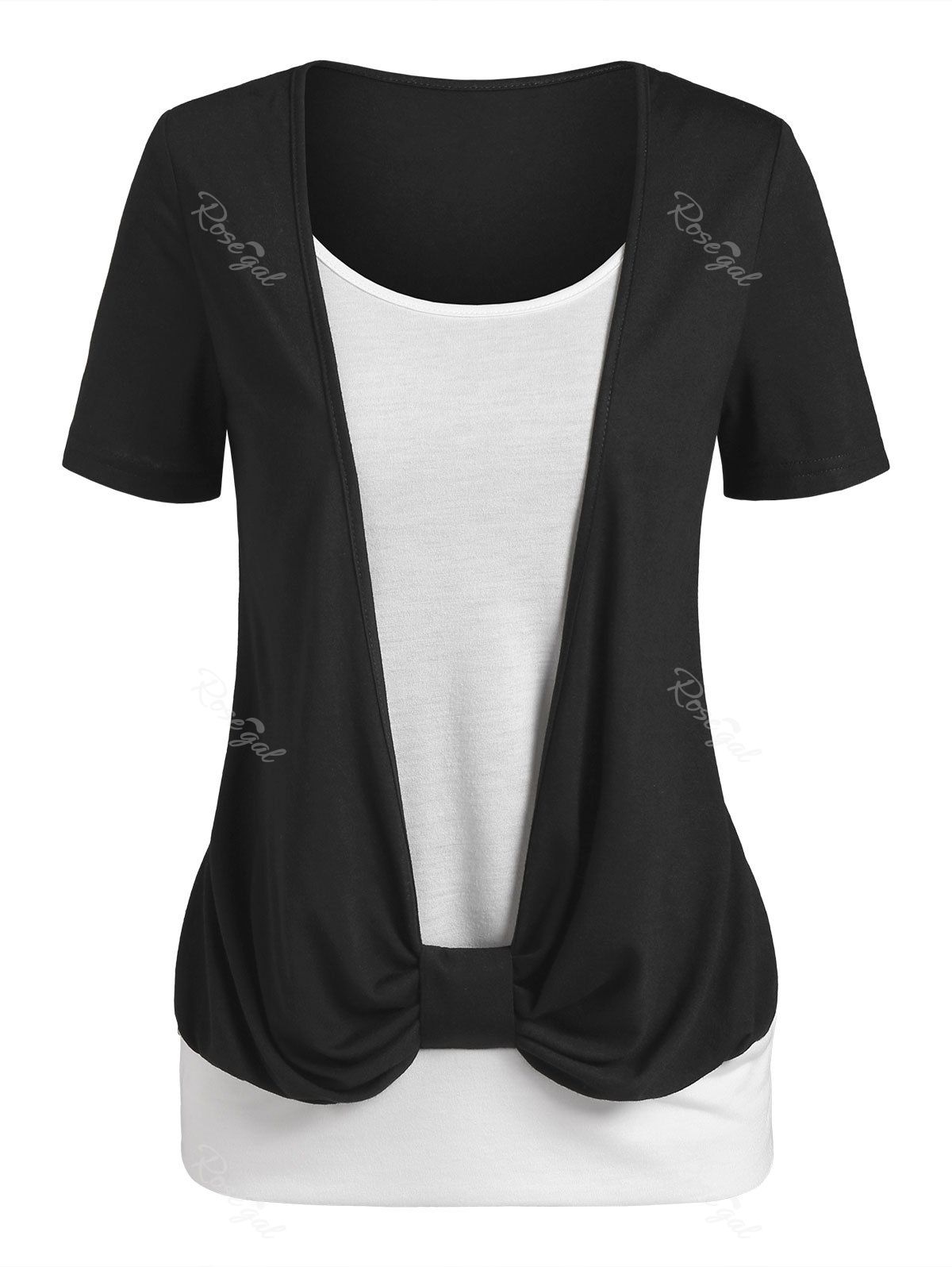 New Bow Detail Two Tone Faux Twinset T-shirt  
