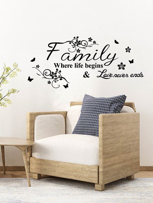 Cheap Floral Proverb Print Wall Stickers Set  