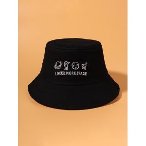 

Planet Spaceman Embroidery Bucket Hat, Black
