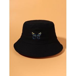 

Colored Butterfly Embroidered Bucket Hat, Black