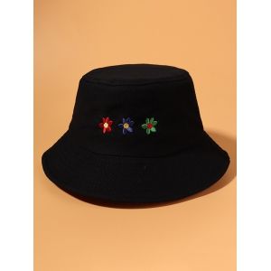 

Small Flower Pattern Embroidered Bucket Hat, Black