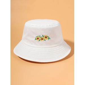 

Sunflower Pattern Embroidered Bucket Hat, White