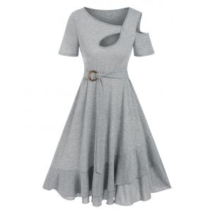 

Cutout Open Shoulder Knee Length Dress, Light gray