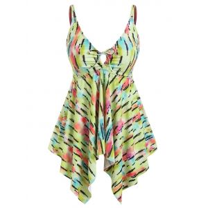 

Plus Size Handkerchief Tie Dye Cinched Tankini Swimwear, Multi