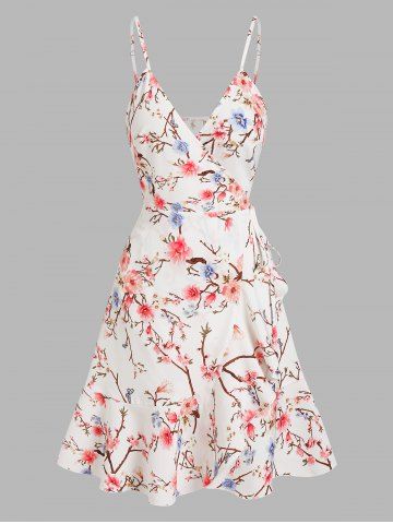 Mini vestido de impresión floral flotada - WHITE - L