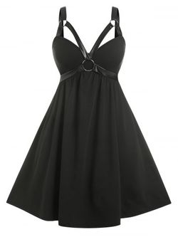 Plus Size Gothic Harness O Ring Dress - BLACK - 3X