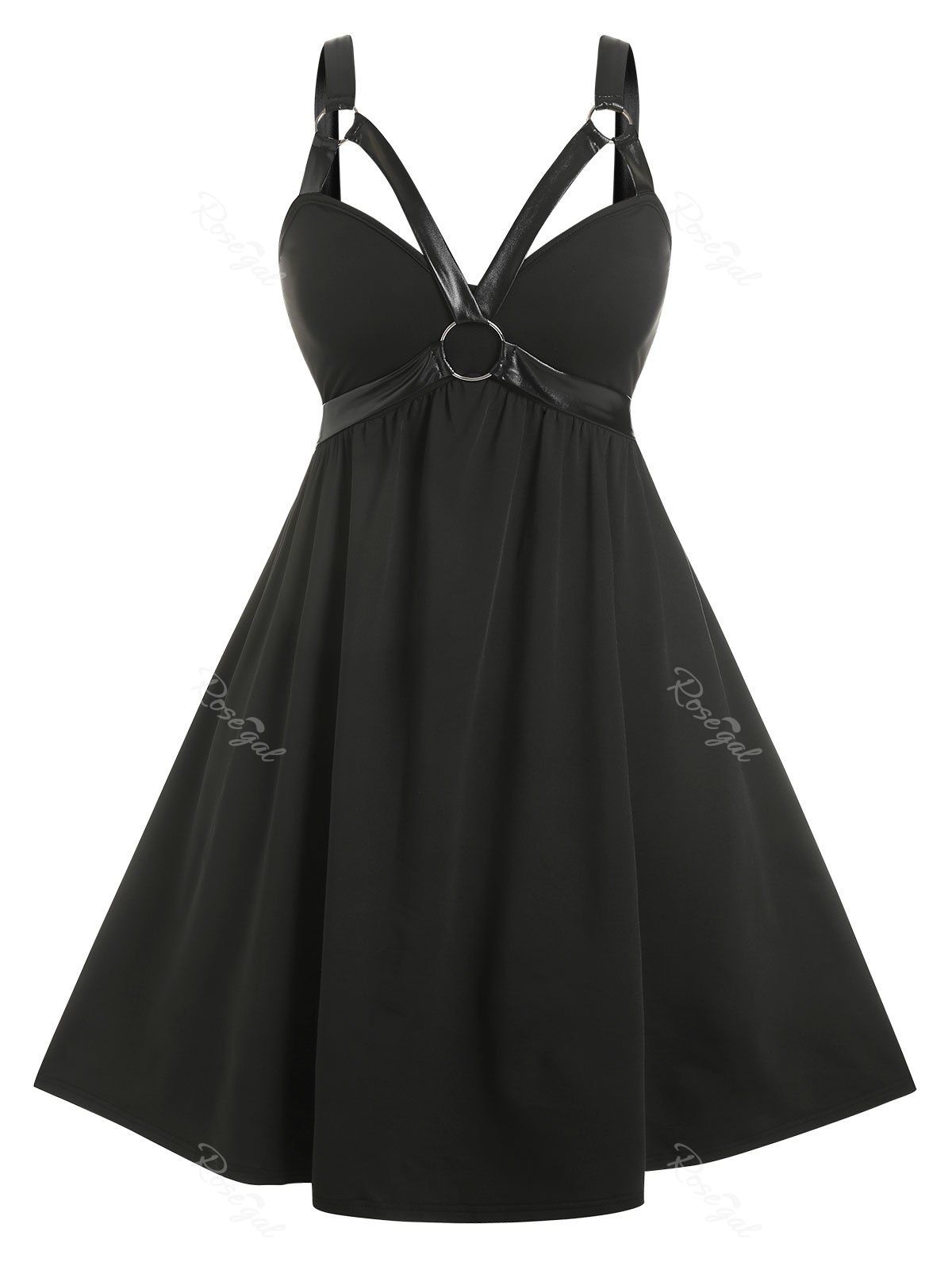 Latest Plus Size Gothic Harness O Ring Dress  