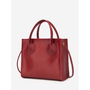 

Boxy Embossed Dual-Handle Tote Bag, Red wine