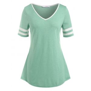 

Plus Size Contrast Trim V Neck Basic Tee, Light green