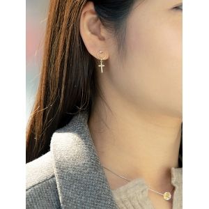 

Rhinestone Cross Pattern Earrings, Golden