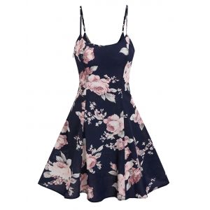 

Flower Print Spaghetti Strap Flare Dress, Deep blue