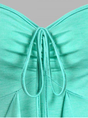 Plus Size & Curve Cinched Lace Straps Ruffled Tank Top