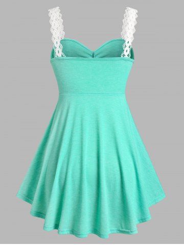 Plus Size & Curve Cinched Lace Straps Ruffled Tank Top