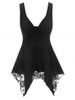Flower Lace Insert Handkerchief Cinched Tank Top -  