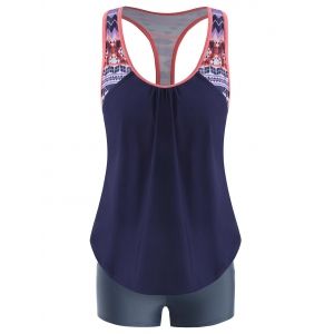 

Racerback Ethnic Geo Double Up Tankini Swimwear, Multi