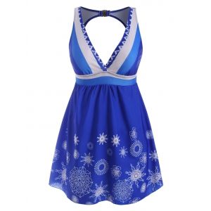 

Empire Waist Cutout Flower Print Tankini Swimwear, Blue