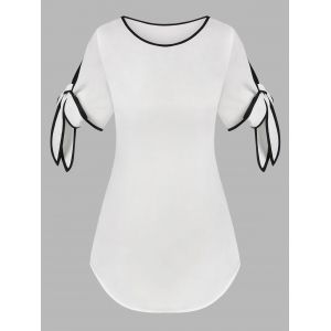 

Contrast Piping Knotted Sleeve Blouse, White