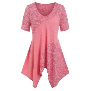 

Plus Size Patchwork Space Dye Handkerchief Tee, Red