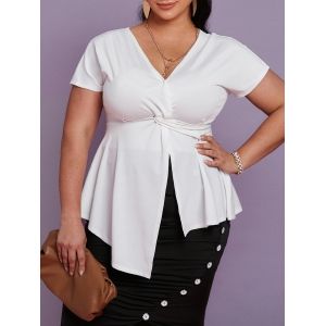

Plus Size Twisted Plunging Asymmetric T Shirt, White