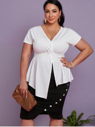 Plus Size Twisted Plunging Asymmetric T Shirt