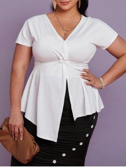 Plus Size Twisted Plunging Asymmetric T Shirt - WHITE - 5X