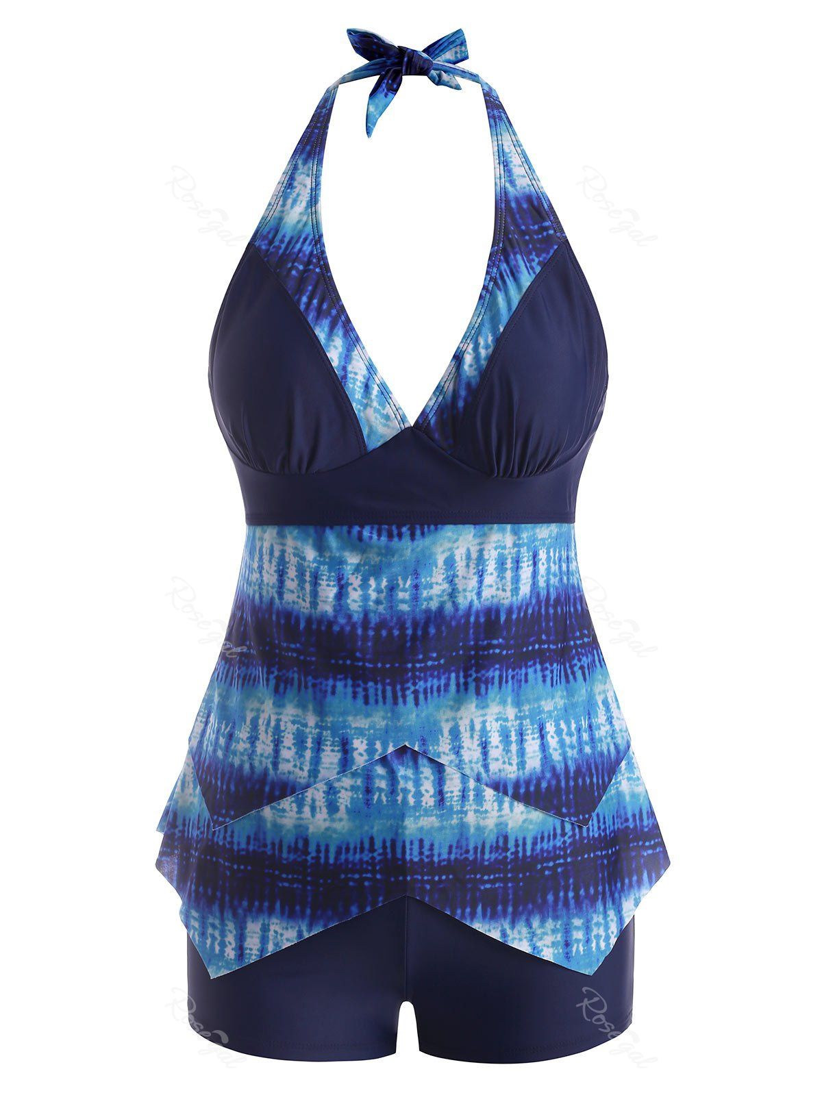 Halter Tie Dye Layered Handkerchief Tankini Swimwear [29% OFF] | Rosegal