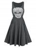 Skull Pattern Lace Up Knee Length Dress -  
