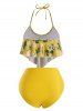 Flounce Overlay Flower Print Tummy Control Tankini Swimwear -  