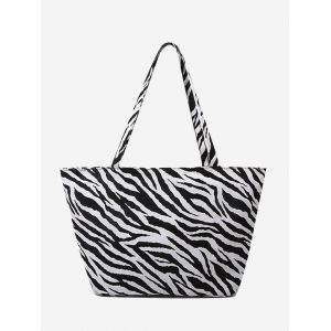 

Zebra Print Canvas Tote Bag, Black