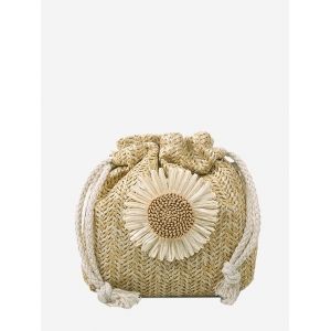 

Sunflower Woven Drawstring Crossbody Bag, Light khaki