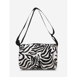 

Zebra Print Canvas Crossbody Bag, Black
