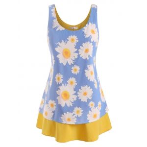 

Daisy Layered Hem Plus Size Tunic Tank Top, Light blue