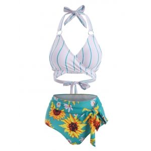 

Knotted Sunflower High Rise Wrap Bikini Swimwear, Multi