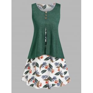 

Flowers Leaves Print Sleeveless 2 In 1 Dress, Multi