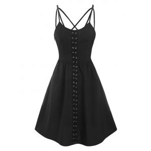 

Eyelets Crisscross Strappy Dress, Black