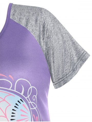 Plus Size Skull Print Raglan Sleeve Gothic Tee