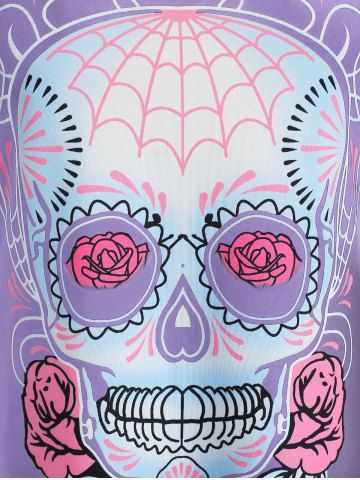 Plus Size Skull Print Raglan Sleeve Gothic Tee