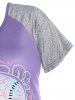 T-shirt à Imprimé Gothique Crâne de Grande Taille à Manches Raglan - Violet clair 2X